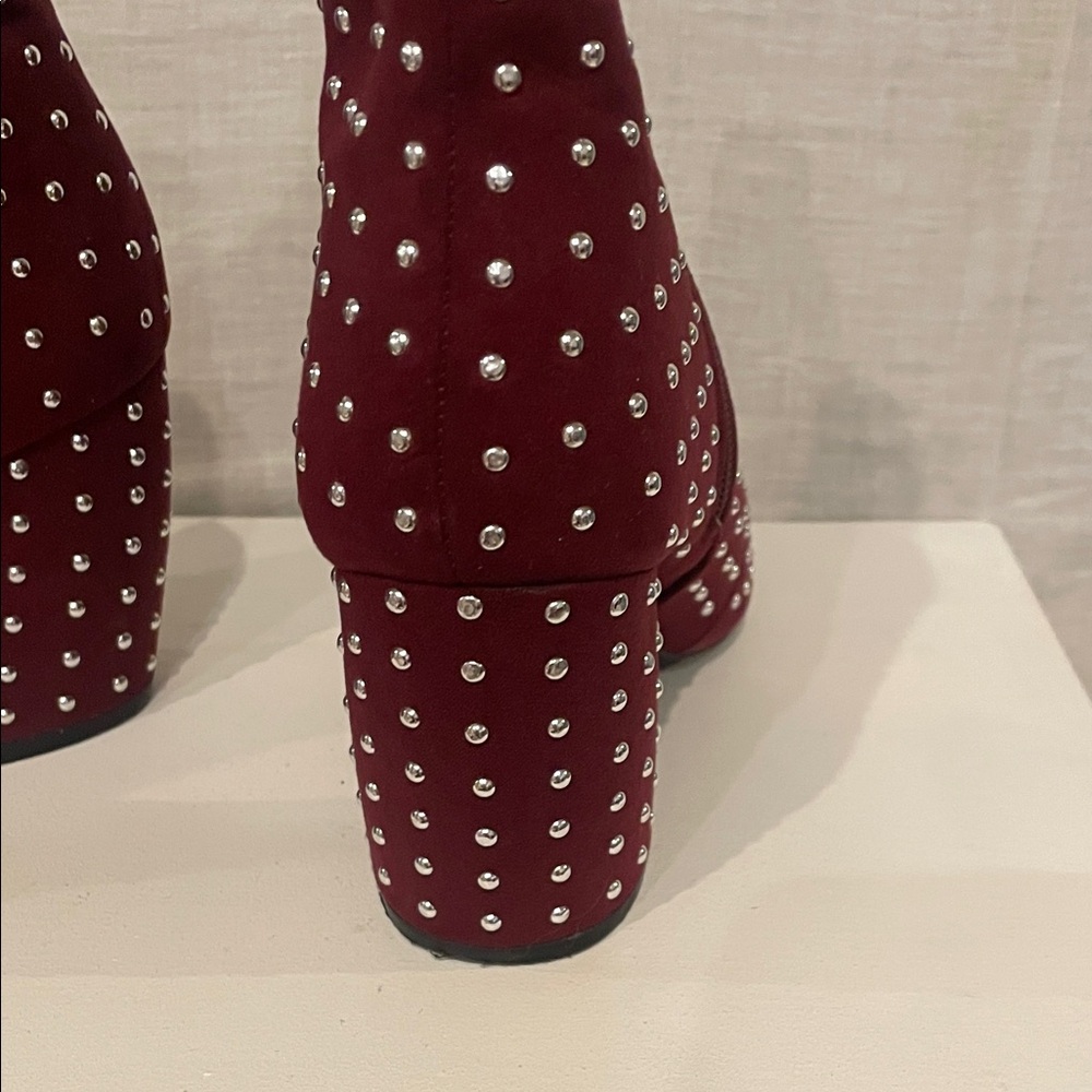 Studded Burgundy Ankle Boots size 7 like new - Picture 4 of 5